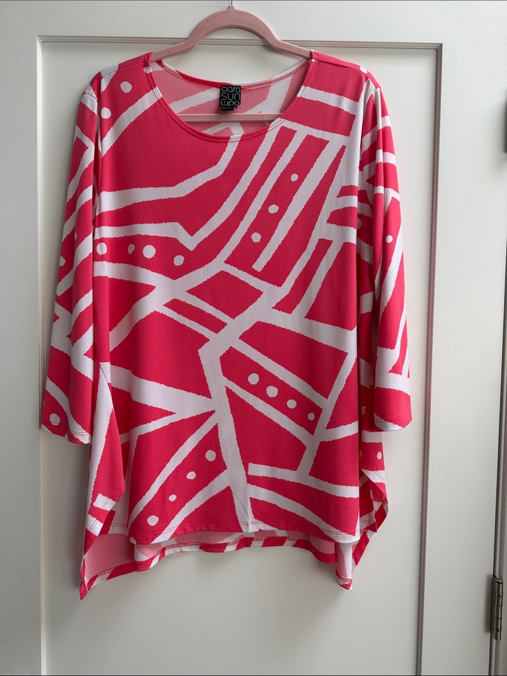 Clara Sun Woo Hot Pink & White Abstract Geometric Tunic
